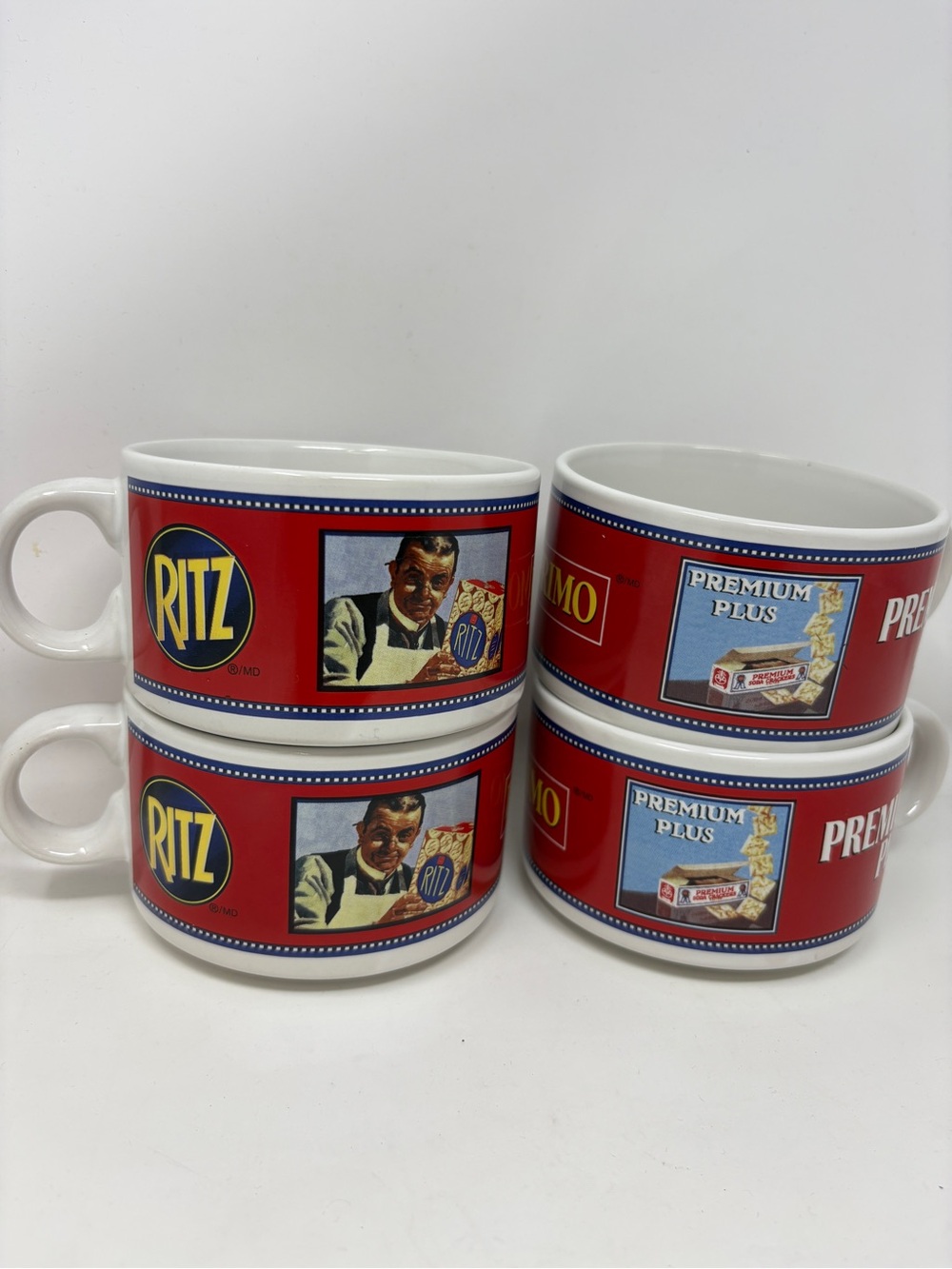 LOT OF 4 MUGS - PREMIUM PLUS CRACKERS - RITZ CRACKERS - PRIMO SOUP